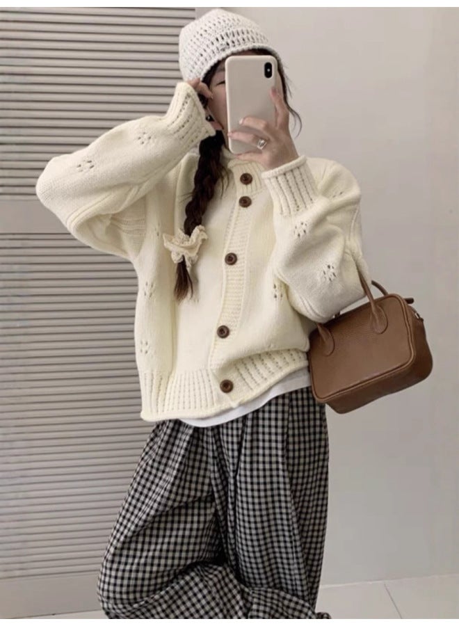 Leyuan Oversized Thick Autumn Winter Retro Knitted Cardigan Top Stand Collar Rolled Cuff Long Sleeve Loose Lazy Fit Sweater Women - Image 2