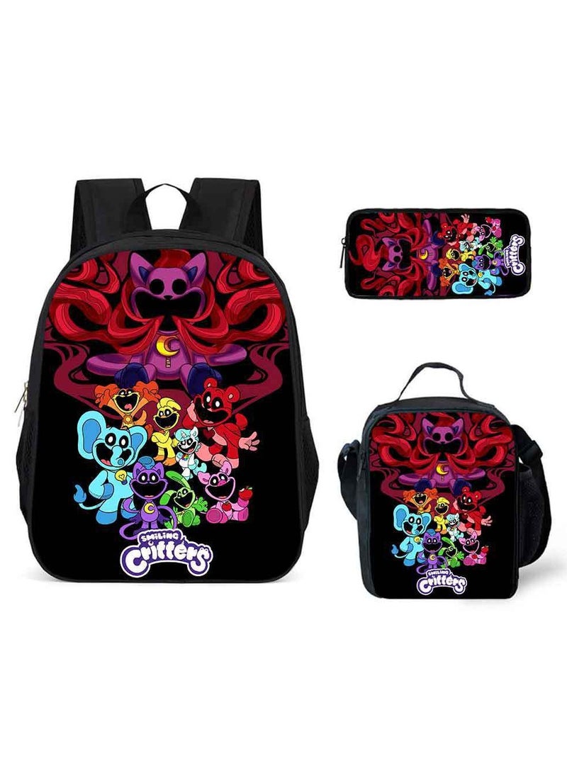 Smiling Schoolbag Three-Piece Set Cartoon Backpack Smiling Small Animals 29*42*16cm