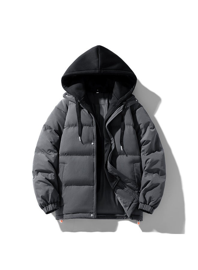 Winter Couple's Men's Cotton-padded Clothes Fake Two-piece Casual Jacket Loose Detachable Hooded Plus Size Women's Bread Suit