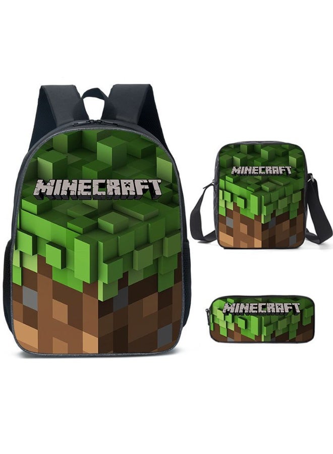 Minecraft backpack pencil case satchel three-piece suit men and women leisure sports travel backpack student school backpack - Image 1