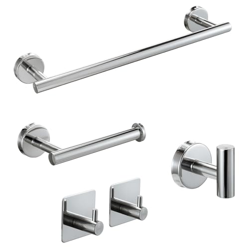 SOLVEX Chromed Bathroom Hardware Set, 5 Pieces Bathroom Accessories Set,SUS304 Stainless Steel 16 Inch Bath Towel Bar Set Wall Mounted,Robe Towel Hooks, Toilet Paper Holder,Towel Racks for Bathroom SP-60008 - Image 1