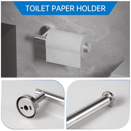 SOLVEX Chromed Bathroom Hardware Set, 5 Pieces Bathroom Accessories Set,SUS304 Stainless Steel 16 Inch Bath Towel Bar Set Wall Mounted,Robe Towel Hooks, Toilet Paper Holder,Towel Racks for Bathroom SP-60008 - Image 2
