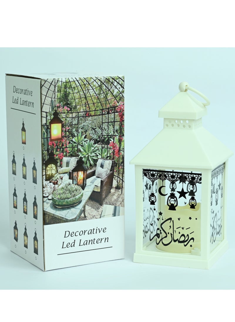 ماركة غير محددة - فانوس Led داخلي خارجي ديكور منزلي فانوس Led رمضان كريم (أبيض) Led رمضان كريم فانوس معلق 1 قطعة - Image 1