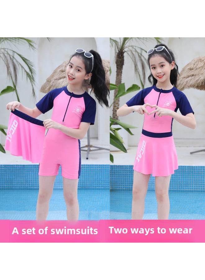 Loquat Source Manufacturers Children's Swimwear Smooth Quick-drying Sunscreen Boys Swimming Suit Girls Swimwear Can Be Customized-Color:8176 Pink- - Image 1