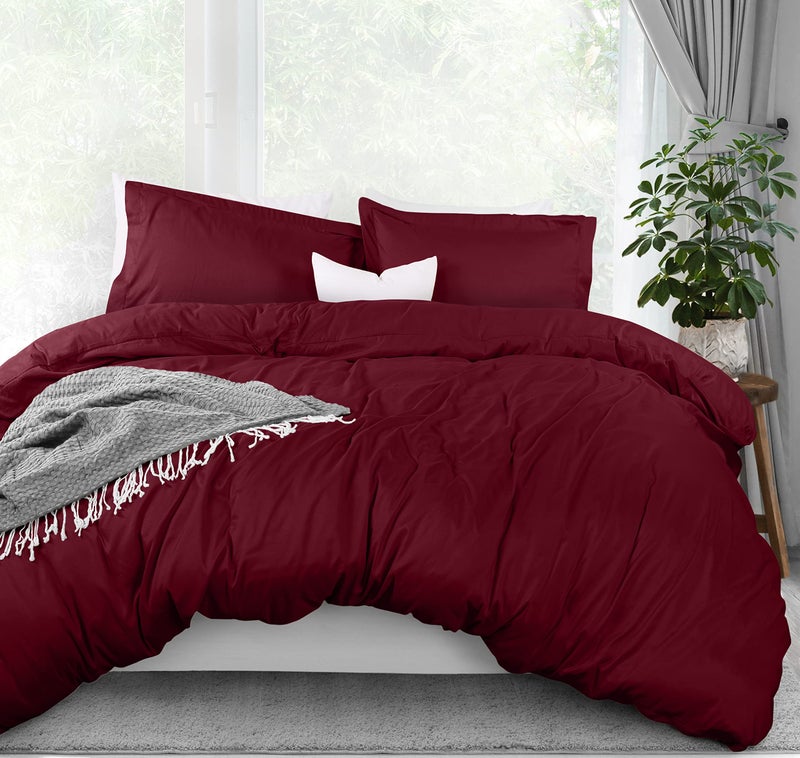 Utopia Bedding Duvet Cover Queen Size - 3 Piece with Zipper Closure - 1 Comforter Cover 90X90 Inches & 2 Pillow Shams 20X26 Inches (Burgundy) Comforter Not Included - Image 1