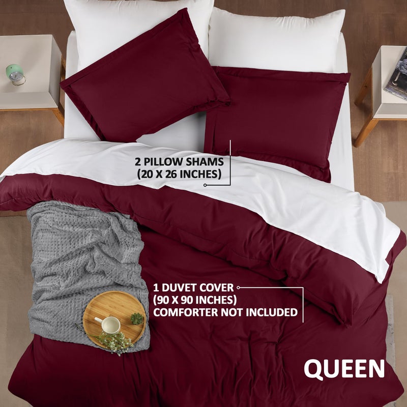Utopia Bedding Duvet Cover Queen Size - 3 Piece with Zipper Closure - 1 Comforter Cover 90X90 Inches & 2 Pillow Shams 20X26 Inches (Burgundy) Comforter Not Included - Image 2