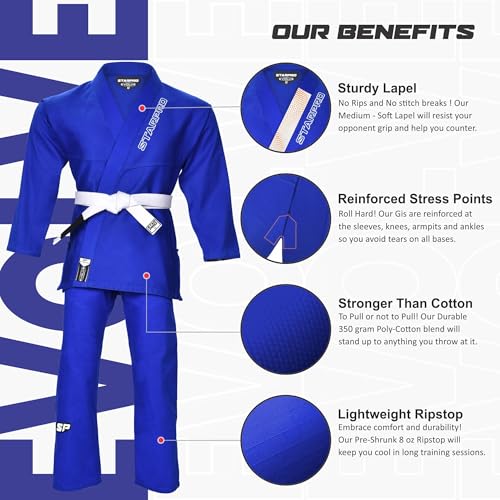 Starpro Kids BJJ Gi - Lightweight Brazilian Jiu Jitsu Uniform for Boys & Girls - Preshrunk Durable Training Gi with Free Belt - Image 3