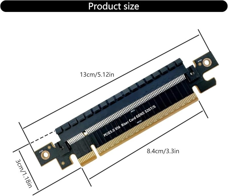 Black PCIe 5.0 X16 Riser Card Adapter for Gaming Professional Graphics and Factory Testing - Image 5