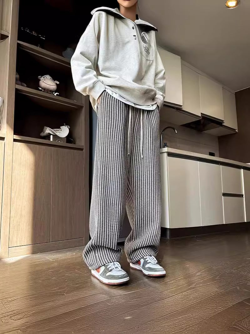 American retro black vertical striped casual pants oversize lazy style draping plus size loose straight wide-leg pants - Image 4