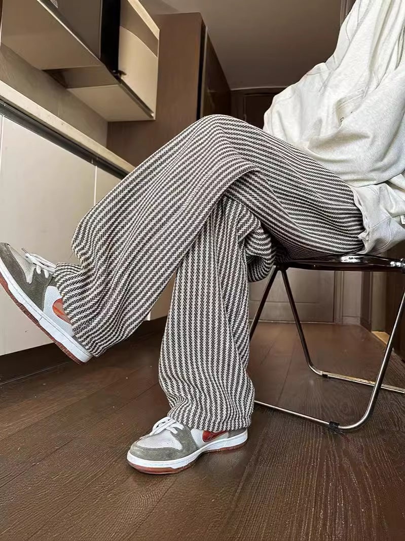American retro black vertical striped casual pants oversize lazy style draping plus size loose straight wide-leg pants - Image 2