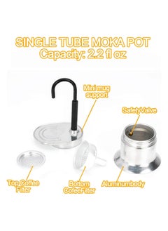 جنرال Pot موكا أحادي أنبوب سعة 1 كوب 50 مل، موكا بوت محمول من سبيكة الألومنيوم، سهل الاستخدام يعمل بسرعة، مناسب للسفر والتخييم في الهواء الطلق  - Image 3