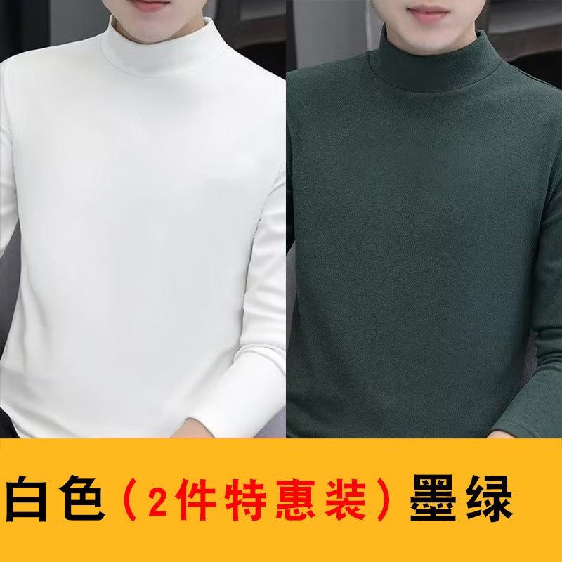 Double-Sided Velvet Winter Bottoming Shirt Men'S Long-Sleeved T-Shirt 2023 New Mid-Collar Half Turtleneck Warm Top - Image 1