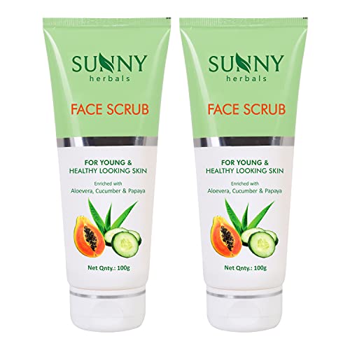 Sunny Face Scrub Loaded With Aloevera, Cucumber & Papaya Extracts | Removes Embedded Dirt in pores | Exfoliates Dead Skin & Helps Cell Renewal | Cucumber & Papaya Tone Up The Skin, 100gm(Pack of 2) - Image 1