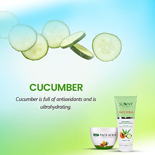 Sunny Face Scrub Loaded With Aloevera, Cucumber & Papaya Extracts | Removes Embedded Dirt in pores | Exfoliates Dead Skin & Helps Cell Renewal | Cucumber & Papaya Tone Up The Skin, 100gm(Pack of 2) - Image 4