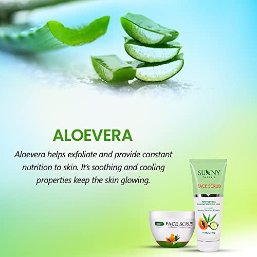 Sunny Face Scrub Loaded With Aloevera, Cucumber & Papaya Extracts | Removes Embedded Dirt in pores | Exfoliates Dead Skin & Helps Cell Renewal | Cucumber & Papaya Tone Up The Skin, 100gm(Pack of 2) - Image 3
