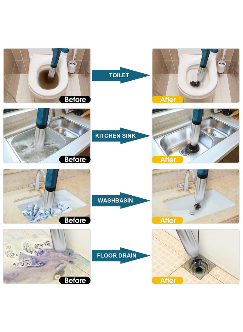 ZLH HITY Toilet Plunger,High Pressure Air Drain Blaster Kit, Stainless Steel Plungers for Bathroom/Floor Drain/Shower/Sink/Bathtub/Clogged Pipe - Image 4