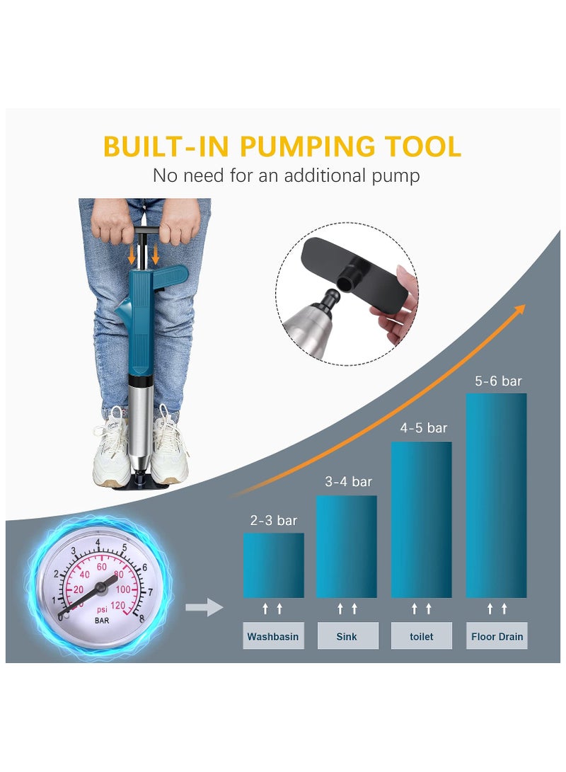 ZLH HITY Toilet Plunger,High Pressure Air Drain Blaster Kit, Stainless Steel Plungers for Bathroom/Floor Drain/Shower/Sink/Bathtub/Clogged Pipe - Image 5