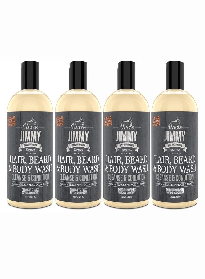 Uncle Jimmy Hair, Beard & Body Wash | Sulfate Free, Paraben Free, with Naturally Derived Clean Ingredients Leaving Skin Soft and Hydrating 12 Fl Oz Pack of 4 - Image 1