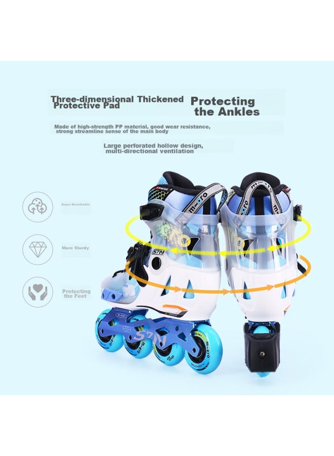 Micro Ice Skates For Children, Boys And Girls, Micro Straight-arrangement Roller Skates Suitable For Primary And Secondary School Students, S7n Black Set Size S - Image 4
