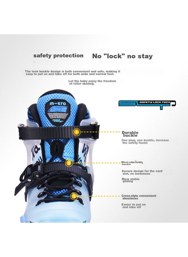 Micro Ice Skates For Children, Boys And Girls, Micro Straight-arrangement Roller Skates Suitable For Primary And Secondary School Students, S7n Black Set Size S - Image 3