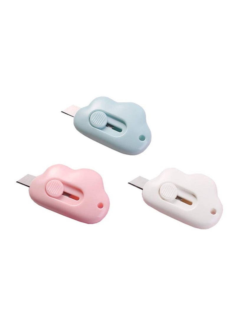 6 Pieces Mini Color Cloud Shaped Utility Knives Retractable Cute Mini Utility knife, Cartoon Cute Box Opener, Mini Slides Open for Letter Opening Paper Cutting DIY Crafts (Cloud)  - Image 1