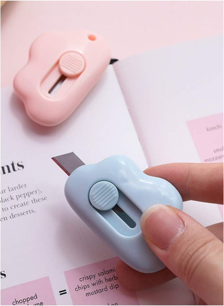 6 Pieces Mini Color Cloud Shaped Utility Knives Retractable Cute Mini Utility knife, Cartoon Cute Box Opener, Mini Slides Open for Letter Opening Paper Cutting DIY Crafts (Cloud)  - Image 2