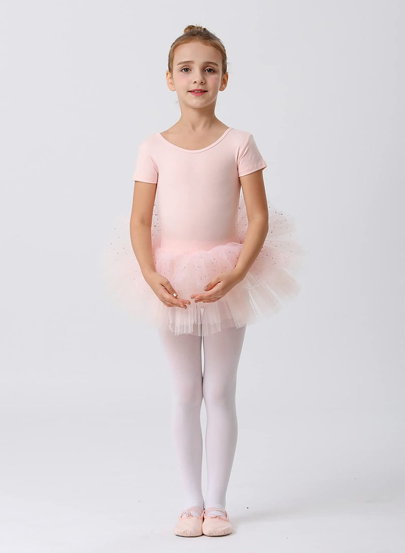 MdnMd Short Sleeve Glitter Dance Ballet Tutu Skirt Leotard Ballerina Outfit Costume for Girls Kids (Ballet Pink, 6-8 Years) - Image 2