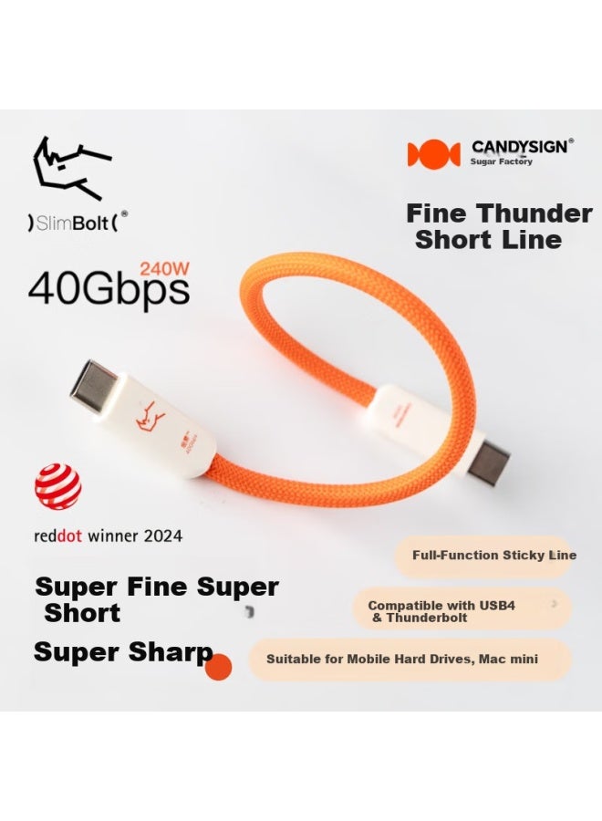 Candysign Sugar Compatible With Thunderbolt 4 Data Cable Usb4 Full-featured 240w Fast Charging Type-c 38cm Candy Orange Thunder Line For Macbook Huawei Notebook 8k Video Short Cable - Image 1