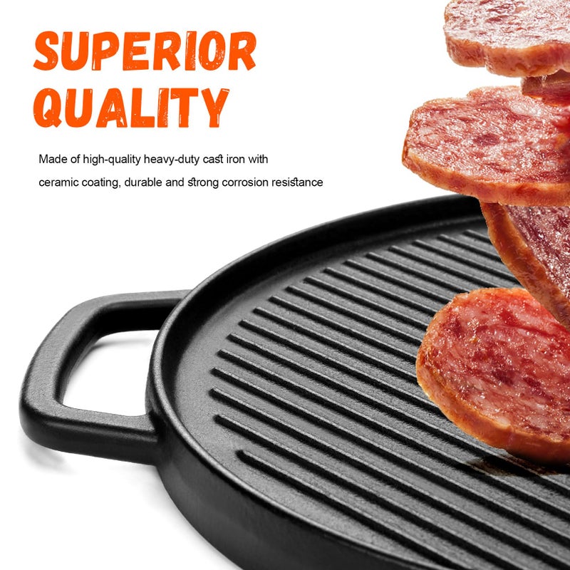 GGC Reversible Cast Iron Griddle, Double-sided Griddle Pan for Stove Tops, Gas Grills and Outdoor Cooking, 14 inch Grill Griddle with Baking Flat and Ribbed - Image 3