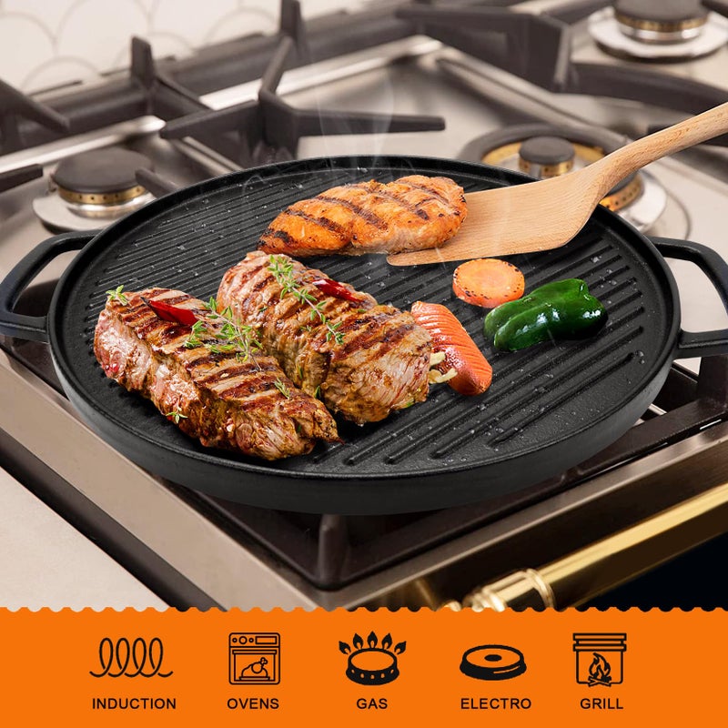 GGC Reversible Cast Iron Griddle, Double-sided Griddle Pan for Stove Tops, Gas Grills and Outdoor Cooking, 14 inch Grill Griddle with Baking Flat and Ribbed - Image 5