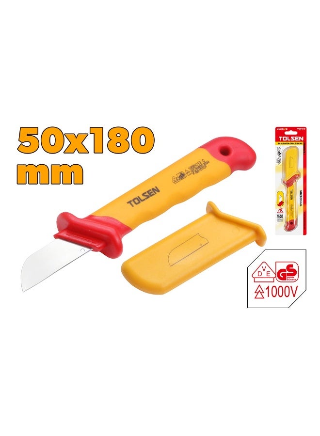 Tolsen V50418 Premium VDE Insulated Cable Knife 50 × 180mm – 1000V Stainless Steel Electrician Cable Stripping Knife - Image 1