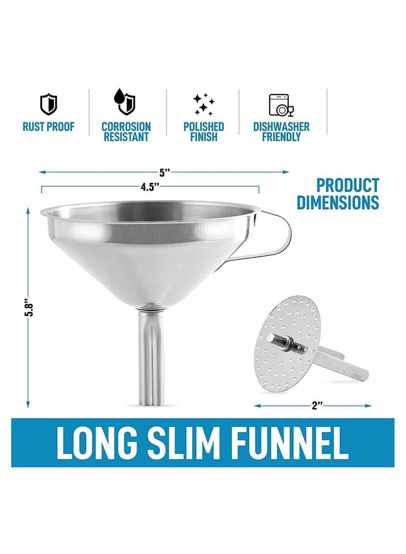 NIBEMINENT Kitchen Funnel, Stainless Steel Food Grade Metal Funnel with Removable Filter Rustproof for Filtering or Transferring Liquids Dry Ingredients (5 Inch) - Image 3