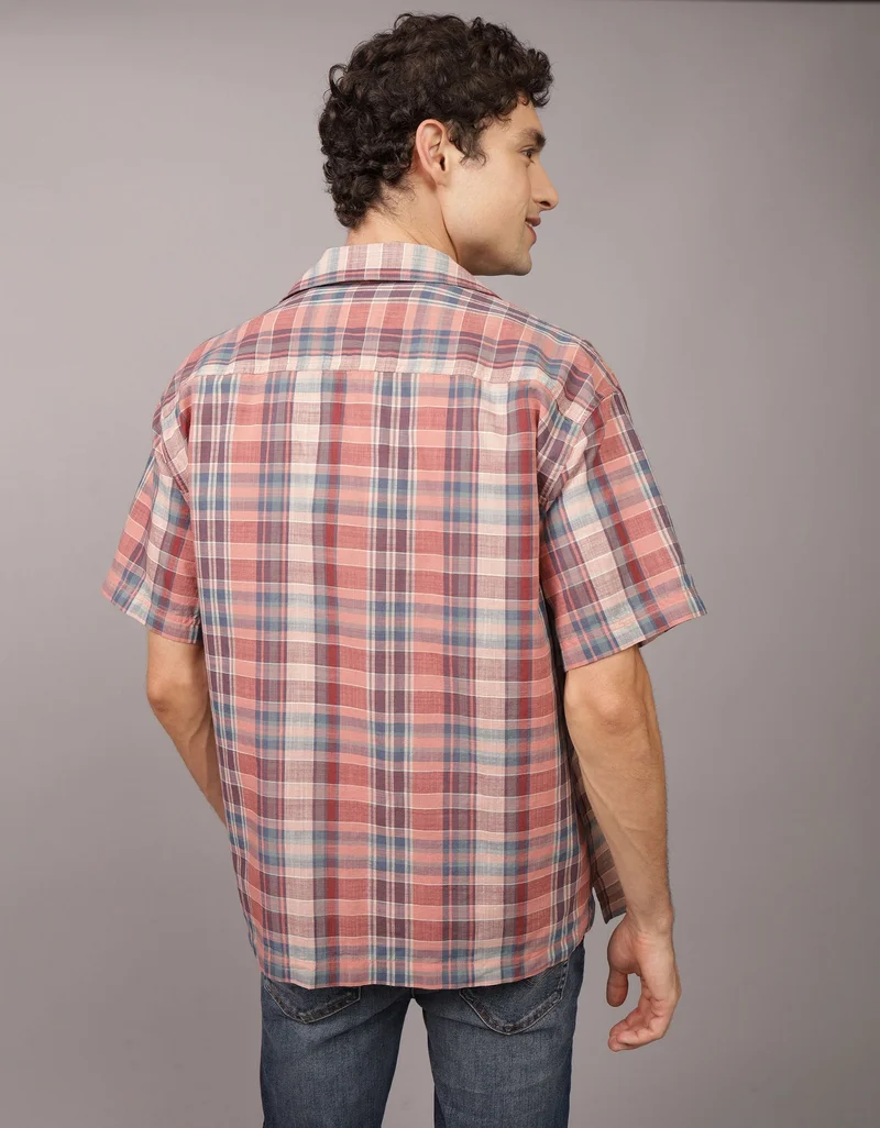 American Eagle Checked Plaid Button-Up Poolside Shirt