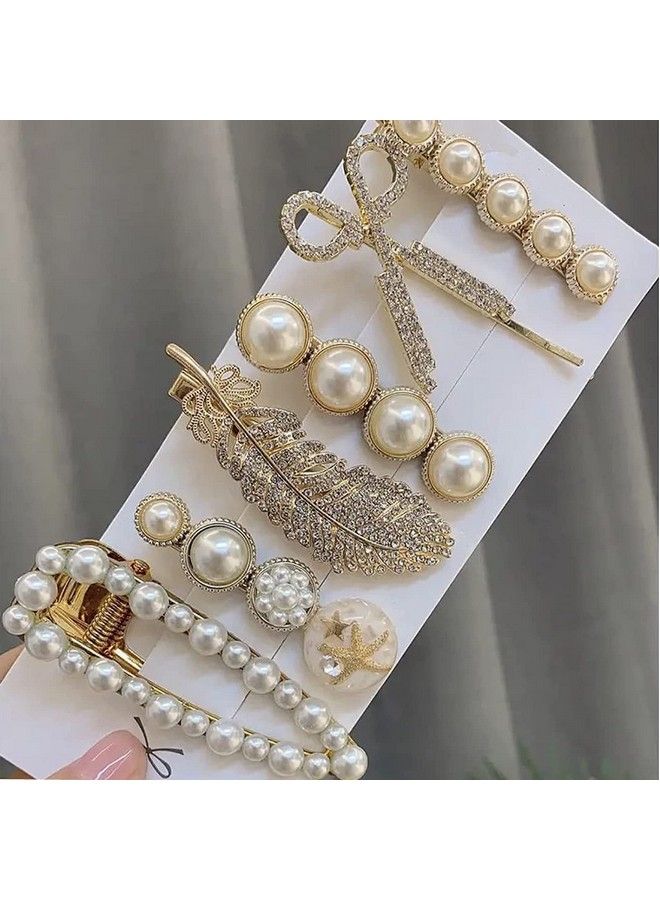 ANNACREATIONS 6 Piece Korean Style Pearl Metal Hair Clips Plastic Pearl Barrettes Hairpin For Women & Girls(White) - Image 1