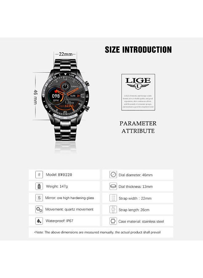 LIGE - Smart Watch Upgrade Smart Wearable Watch Pedometer Heart Rate Blood Oxygen Detection IP67 Waterproof Long Battery Life Black - Image 1