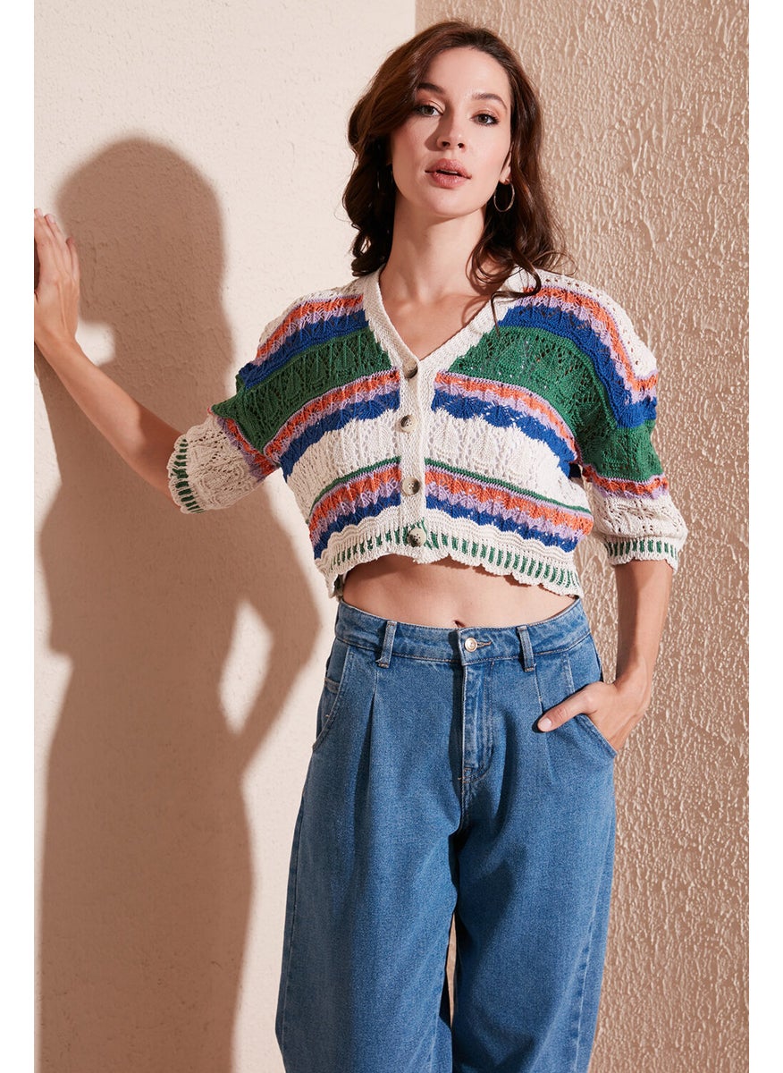 Lela Colored V-Neck Openwork Crop Cardigan Women's Cardigan 6071583  - Image 1