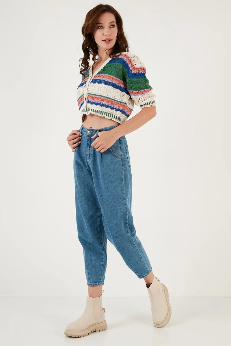 Lela Colored V-Neck Openwork Crop Cardigan Women's Cardigan 6071583