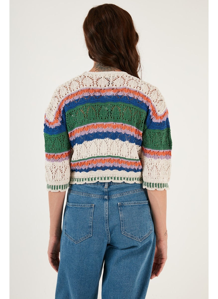 Lela Colored V-Neck Openwork Crop Cardigan Women's Cardigan 6071583  - Image 5