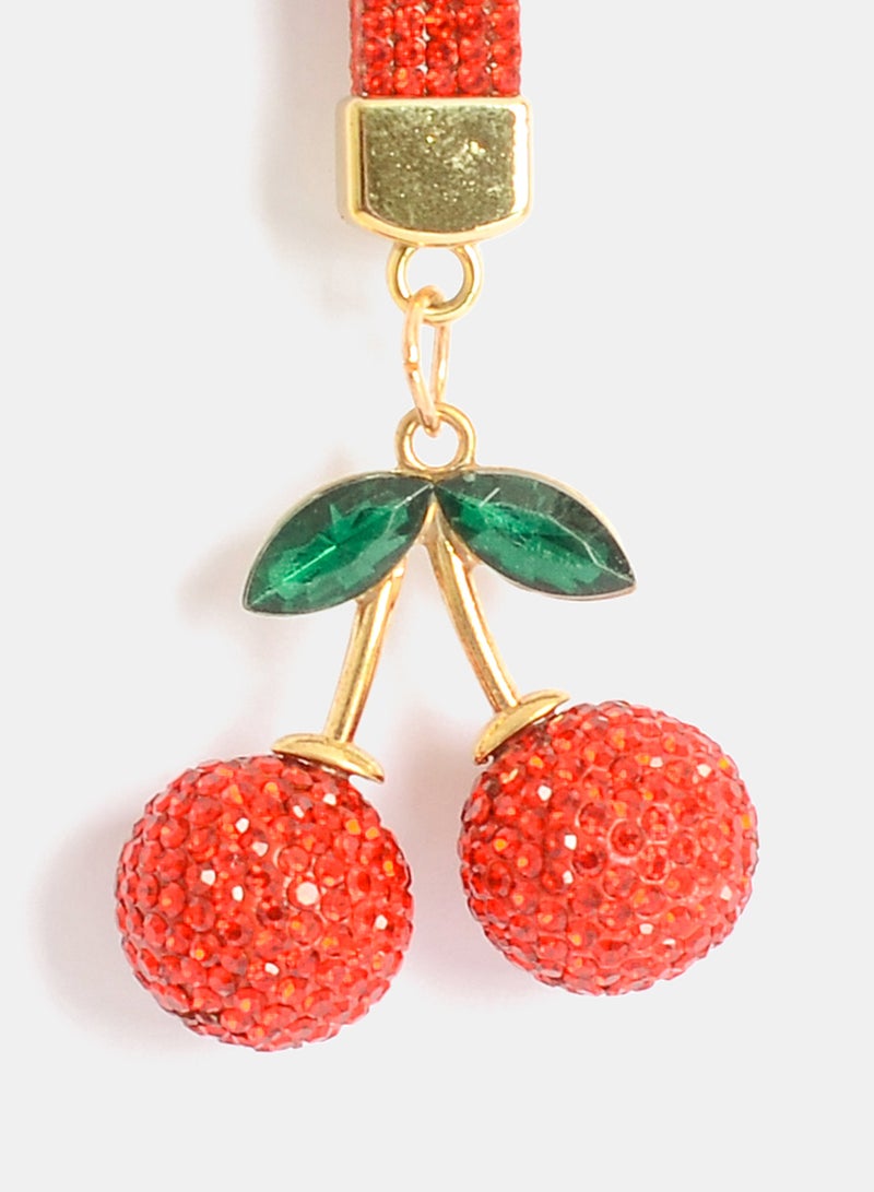 Akher el Ankoud Keyring, keychain, and handbag charm with a cherry design and rhinestones - Image 2