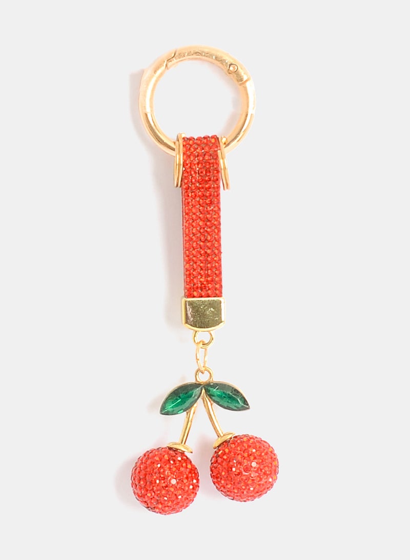 Akher el Ankoud Keyring, keychain, and handbag charm with a cherry design and rhinestones - Image 1