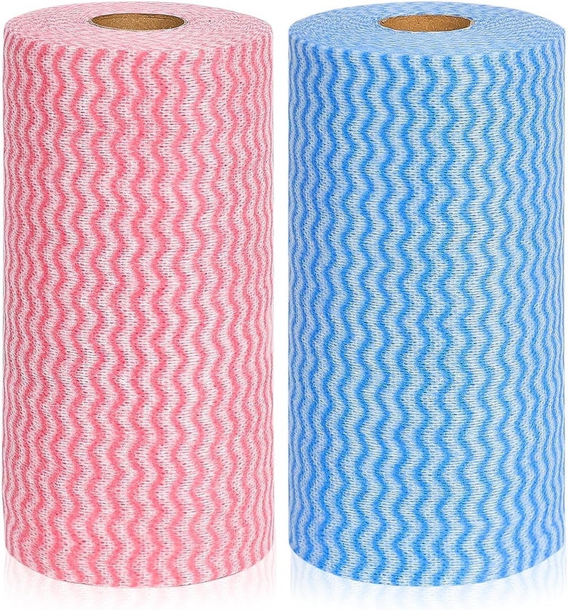 Jebblas J Cloths On a Roll Reusable Cleaning Cloth Dish Cloth Dish Towels All Purpose Cloths for Kitchen, Pack Of 2 Roll, 200 Pcs Per Roll, Blue And Red - Image 1