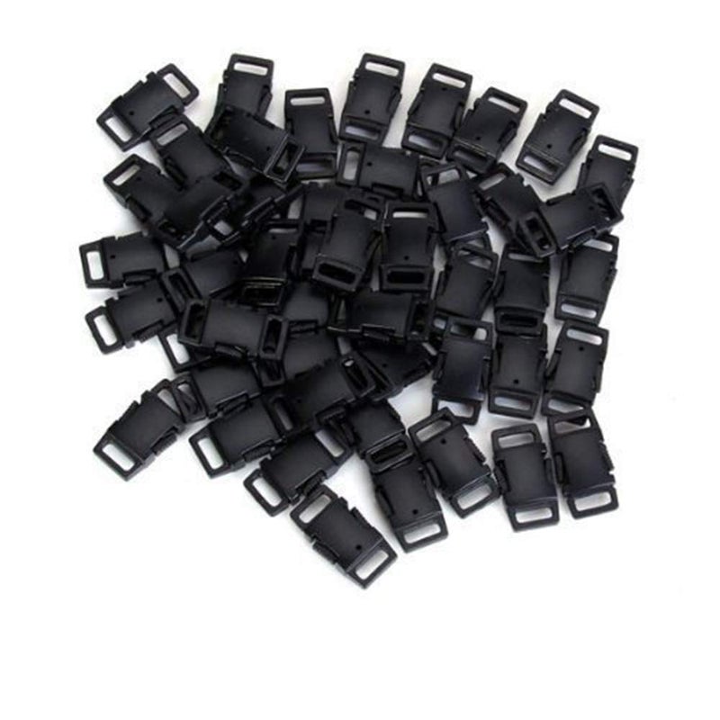 Generic HONGCI 50PCS Contoured Side Release Plastic Mini Buckles Clips 3/8 Inch for Paracord Bracelets, Dog Collar, Webbing, Bushcraft, Backpack Accessories, Tent (S Black)  - Image 1