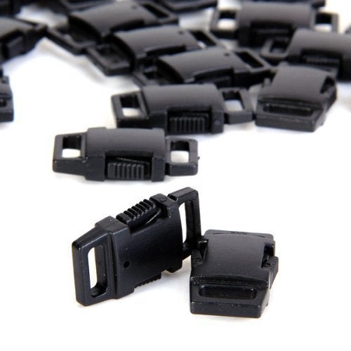 Generic HONGCI 50PCS Contoured Side Release Plastic Mini Buckles Clips 3/8 Inch for Paracord Bracelets, Dog Collar, Webbing, Bushcraft, Backpack Accessories, Tent (S Black)  - Image 2
