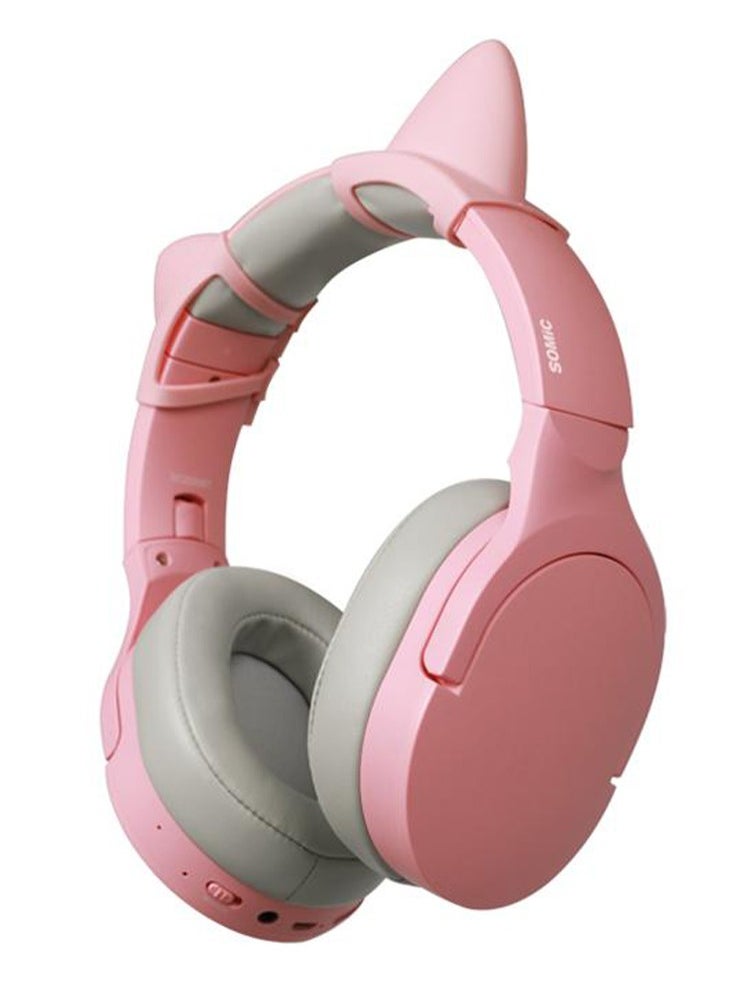 Somic - Wired and Wireless gaming headset SC2000 , Pink stylish headphones noise cancelling headphones built-in 3.5mm audio interface with inbuilt microphone for music , supports ATPX, HIFI class sound quality enjoyment, the sound quality is very good, it is soft comfortable and stable to wear , folding design for easy storage - Image 1