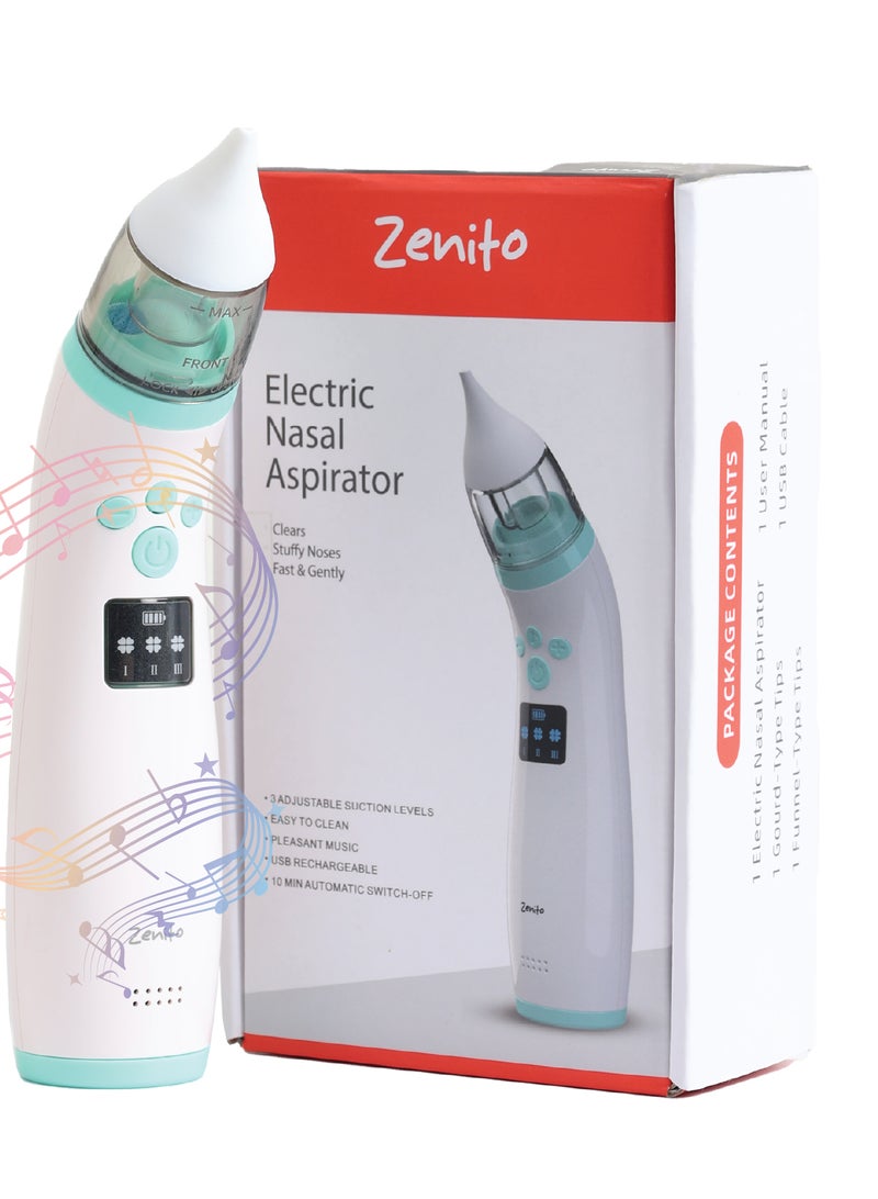 Zenito Electric Nasal Aspirator - Gentle & Effective Suction - Electric Nasal Aspirator Baby,Portable Baby Nasal Aspirator,Baby Nose Suckers Automatic Nose Cleaner with 2 Silicone Tips, Adjustable Suction 3 Level, Music and Light Soothing Function, Anti-Backflow - Image 1
