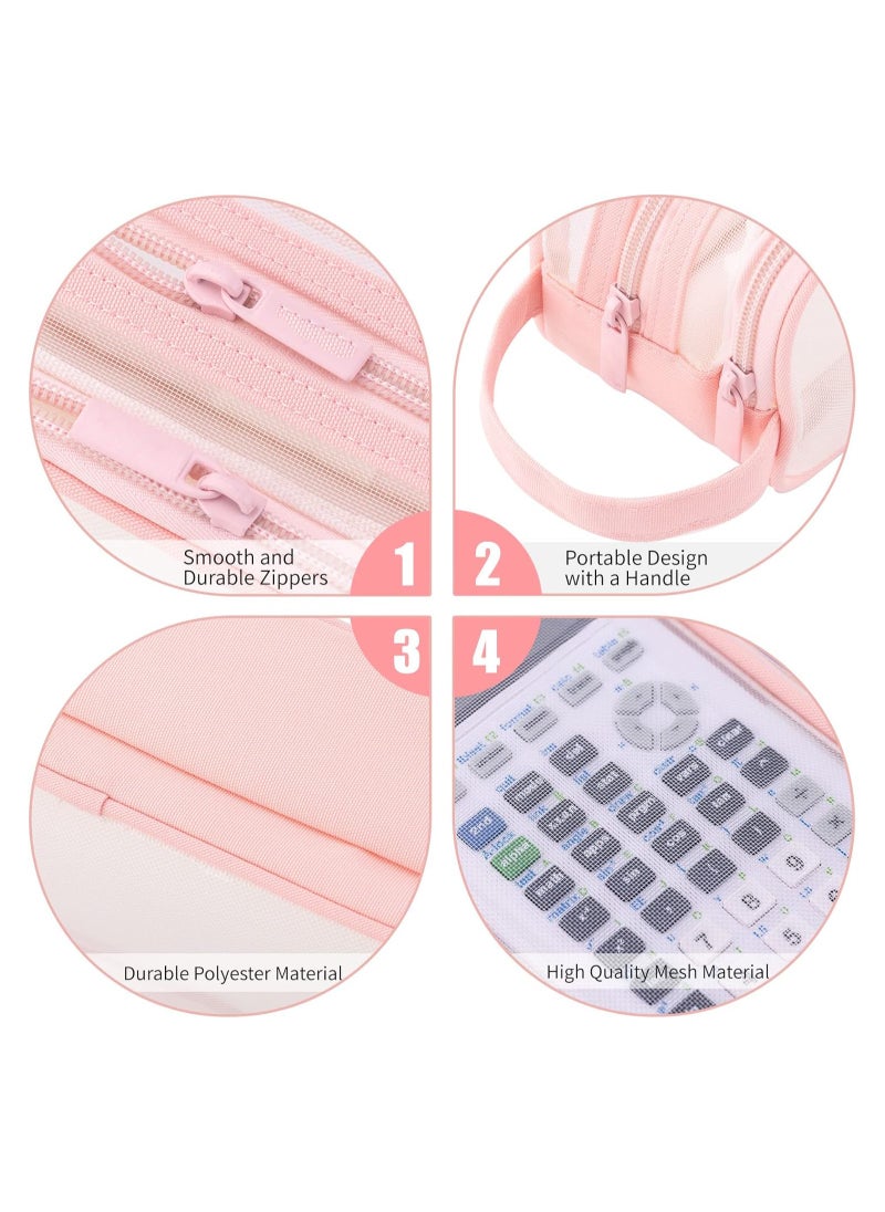 Generic Large Grid Mesh Pencil Case 2 Compartment Pen Bag Clear Handheld Multifunction Pencil Pouch Transparent Makeup Bag for Teen Student College Business Travel Office Adult - Pink  - Image 5