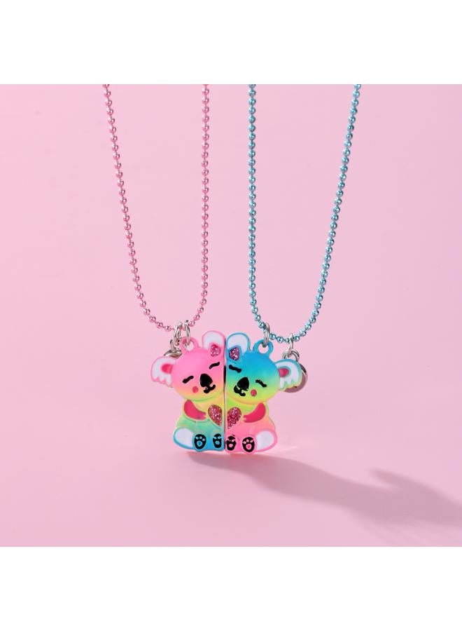 Hot Bear Necklace Cartoon Children's Cute Color Gradient Alloy Paint Good Friend Necklace Set