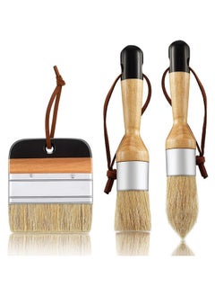 BOAO 3 Pieces Chalk and Wax Paint Brushes Bristle Stencil Brushes for Wood Furniture Home Decor, Including Flat Pointed and Round Chalked Paint Brushes  - Image 1