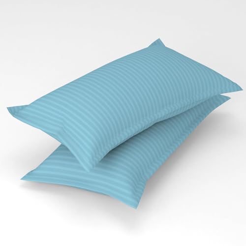 Blue Strip 220 TC Glace Cotton Satin Stripes Plain Size Bedsheet for Double Bed with Two Pillow Covers for Home/Hotels/Guest House,Size-90x90 Inches(Flat) (Aqua Blue) - Image 3