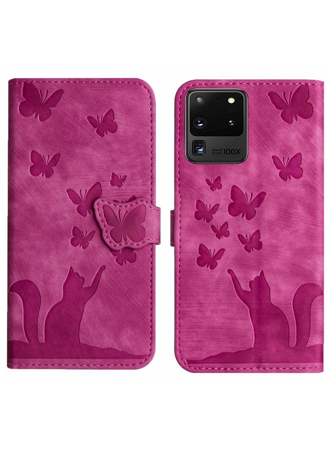 اس-توب جراب لهاتف Samsung Galaxy S20 Ultra مصنوع من الجلد بتصميم فراشة وقطط - Image 1